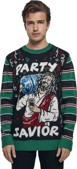 "Saviour Christmas Sweater" Christmas Jumper Zwart-groen-wit Van Urban Classics -Sportkleding 468956wa