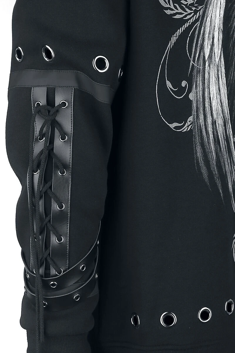 "Gothicana X Anne Stokes - Black Hoodie With Print And Details" Trui Met Capuchon Zwart Van Gothicana By EMP 5 "Gothicana X Anne Stokes - Black Hoodie With Print And Details" Trui Met Capuchon Zwart Van Gothicana By EMP - Afbeelding 3