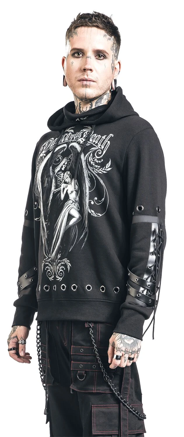 "Gothicana X Anne Stokes - Black Hoodie With Print And Details" Trui Met Capuchon Zwart Van Gothicana By EMP 7 "Gothicana X Anne Stokes - Black Hoodie With Print And Details" Trui Met Capuchon Zwart Van Gothicana By EMP - Afbeelding 5