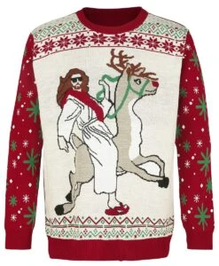 "Jesus Riding Reindeer" Christmas Jumper Meerkleurig Van Ugly Christmas Sweater