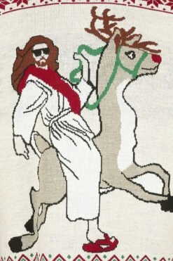 "Jesus Riding Reindeer" Christmas Jumper Meerkleurig Van Ugly Christmas Sweater -Sportkleding 506526d
