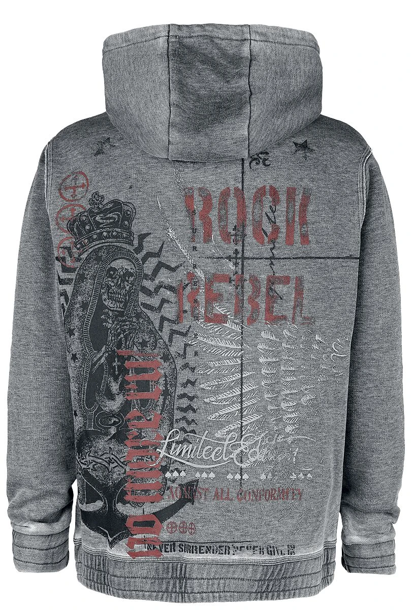 "Hoodie Met Ushed Wash" Trui Met Capuchon Grijs Van Rock Rebel By EMP 4 "Hoodie Met Ushed Wash" Trui Met Capuchon Grijs Van Rock Rebel By EMP - Afbeelding 2